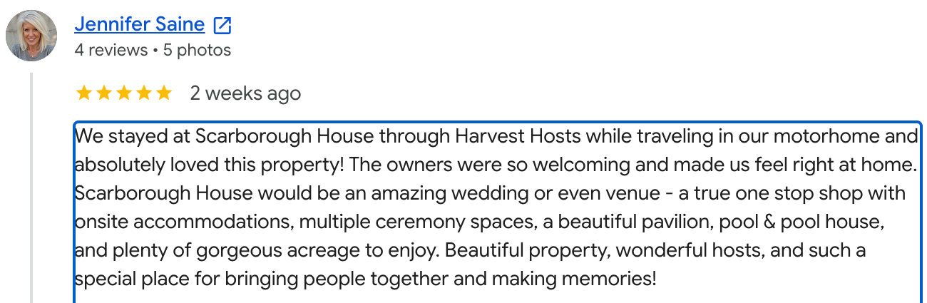 Five-star Google review from Jennifer Saine