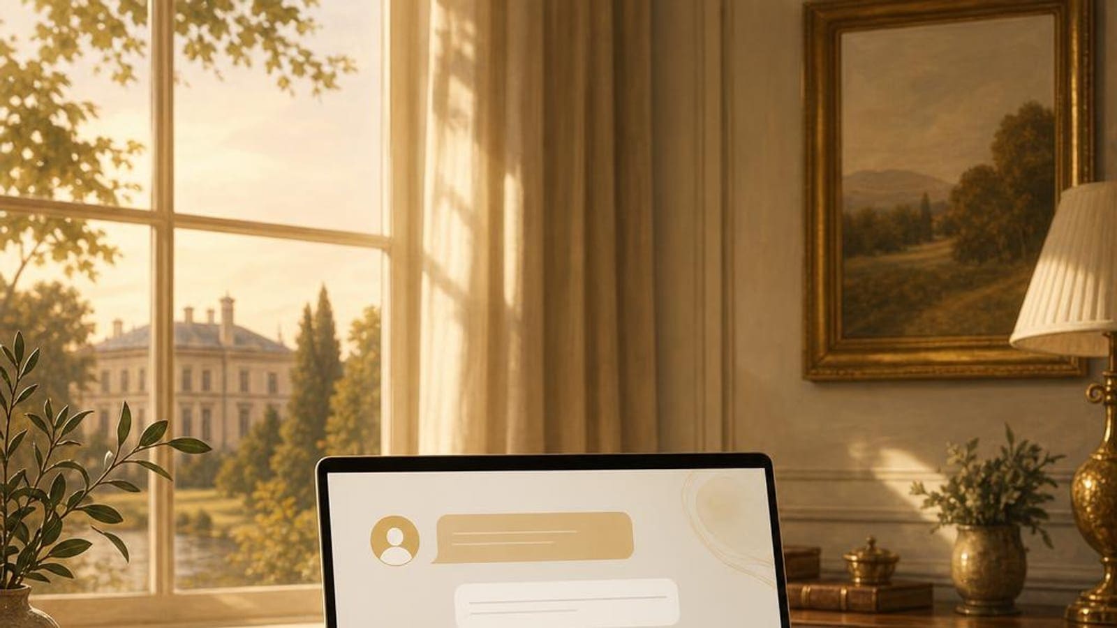 Illustration of a laptop beside a sunlit window, representing website research.