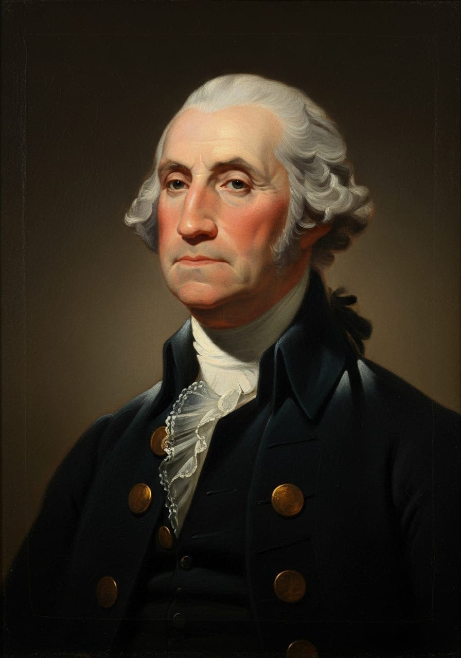 A classic 18th-century style oil portrait of George Washington