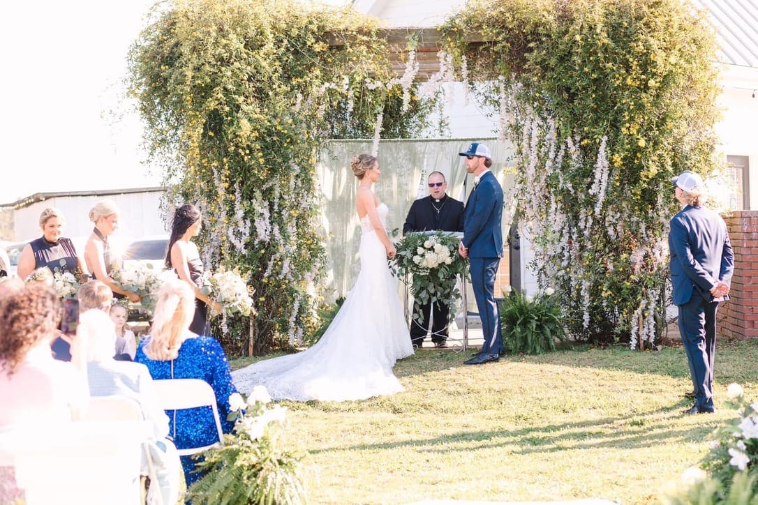 Outdoor ceremony area at Scarborough House estate wedding venue in NC