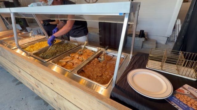 Buffet line setup in the Magnolia Pavilion at Scarborough House