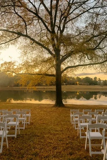 A ceremony space set with chairs and florals by a local wedding planner at Scarborough House