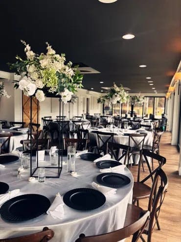 An elegant wedding tablescape styled by a local event planner at Scarborough House