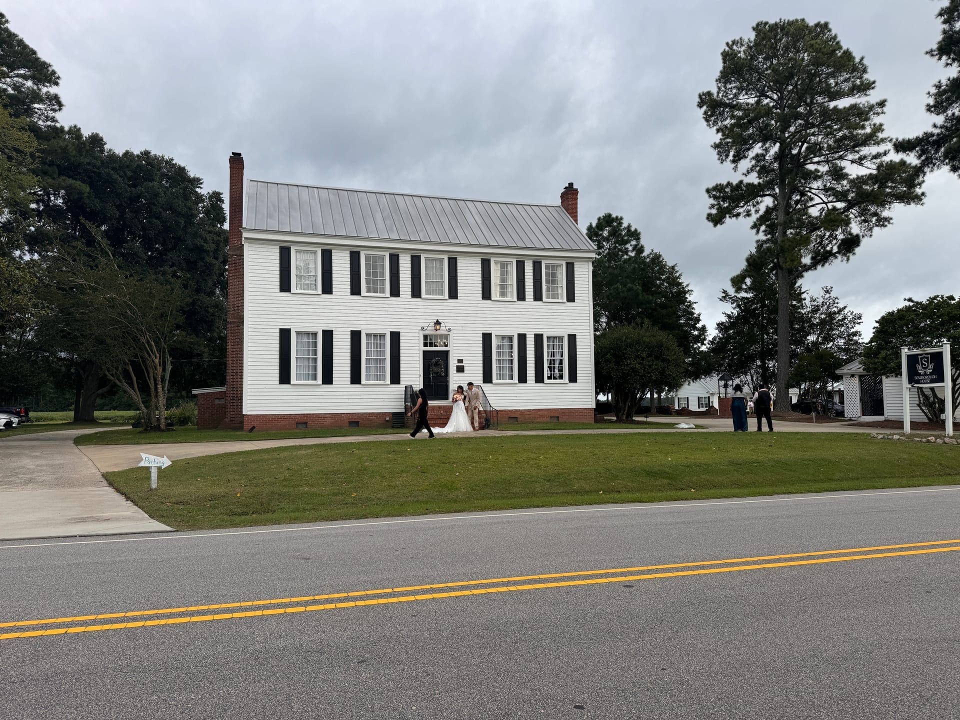 The historic Scarborough House estate with florals at the entrance
