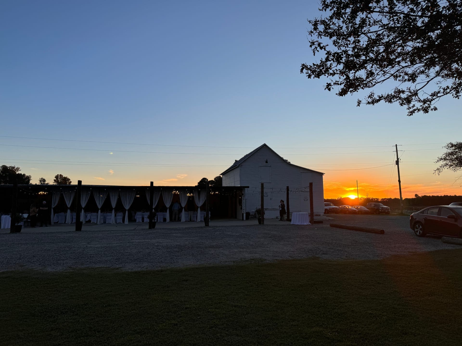Sunset silhouette of the barn at Scarborough House